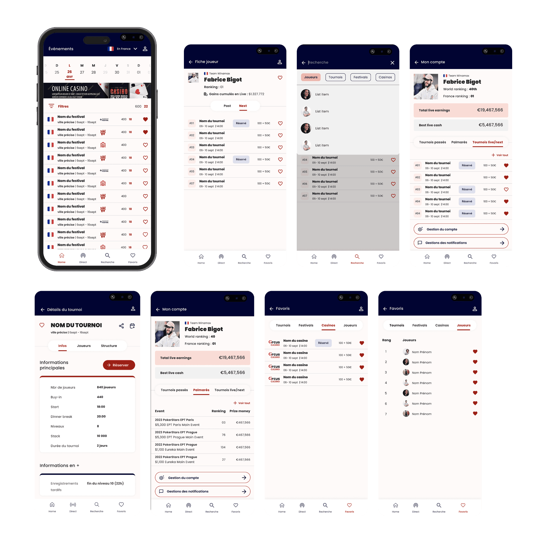 Écrans de l'application — Application LiivePoker